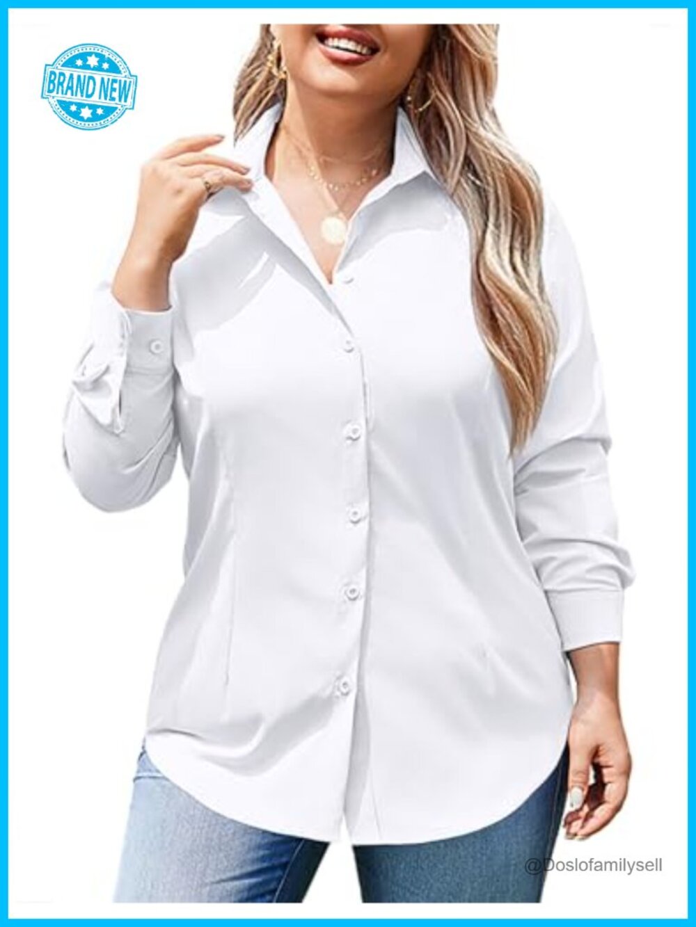 Plus Size Button Down Shirt Long Sleeve Office Work Blouse